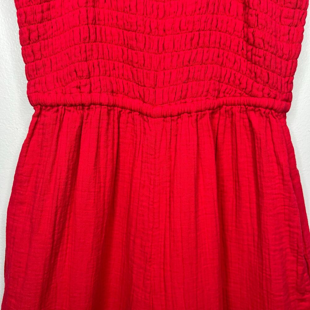 Quince Women's Organic Cotton Gauze Smocked Wide Leg Jumpsuit Cherry Red Sz S - Picture 4 of 11